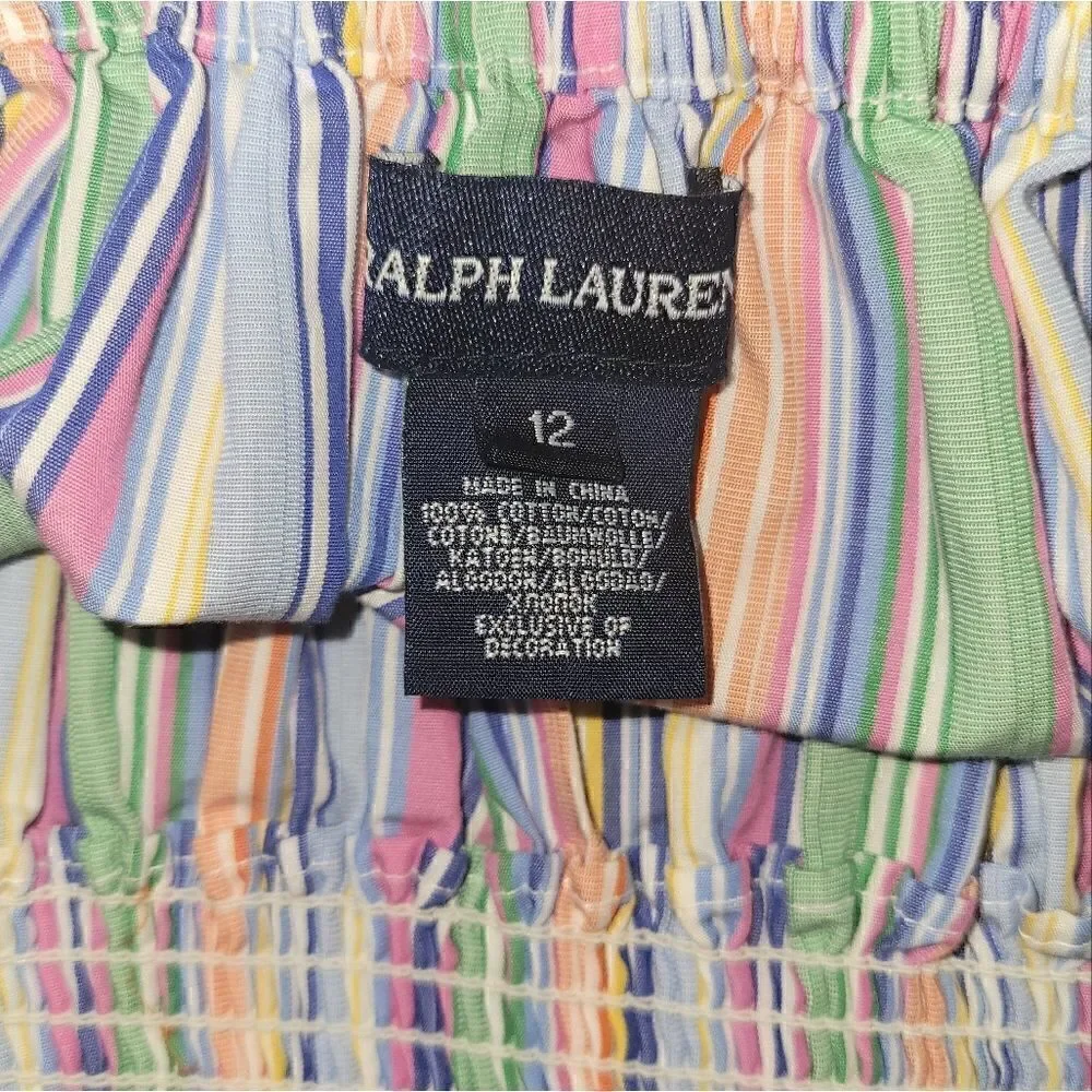 NWOT Ralph Lauren Multi Color Stripe Elastic Smocked Sleeveless Dress 12